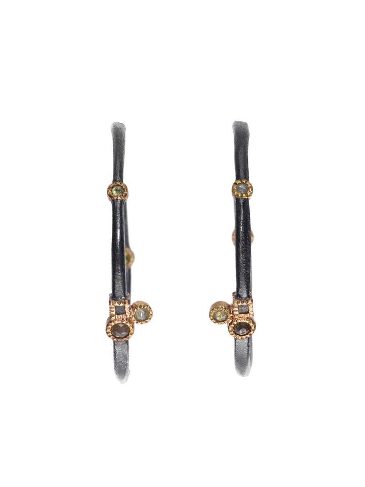 Todd Reed Oxidized Hoop Earrings With Rose Cut Diamonds