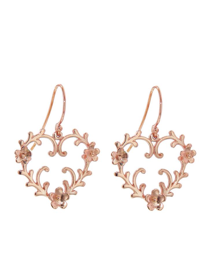 Laurent Gandini Handmade Heart Ramage Earrings In Rose Gold