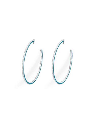 Ylang 23 Skinny Deco Hoops With Blue Enamel - White Gold