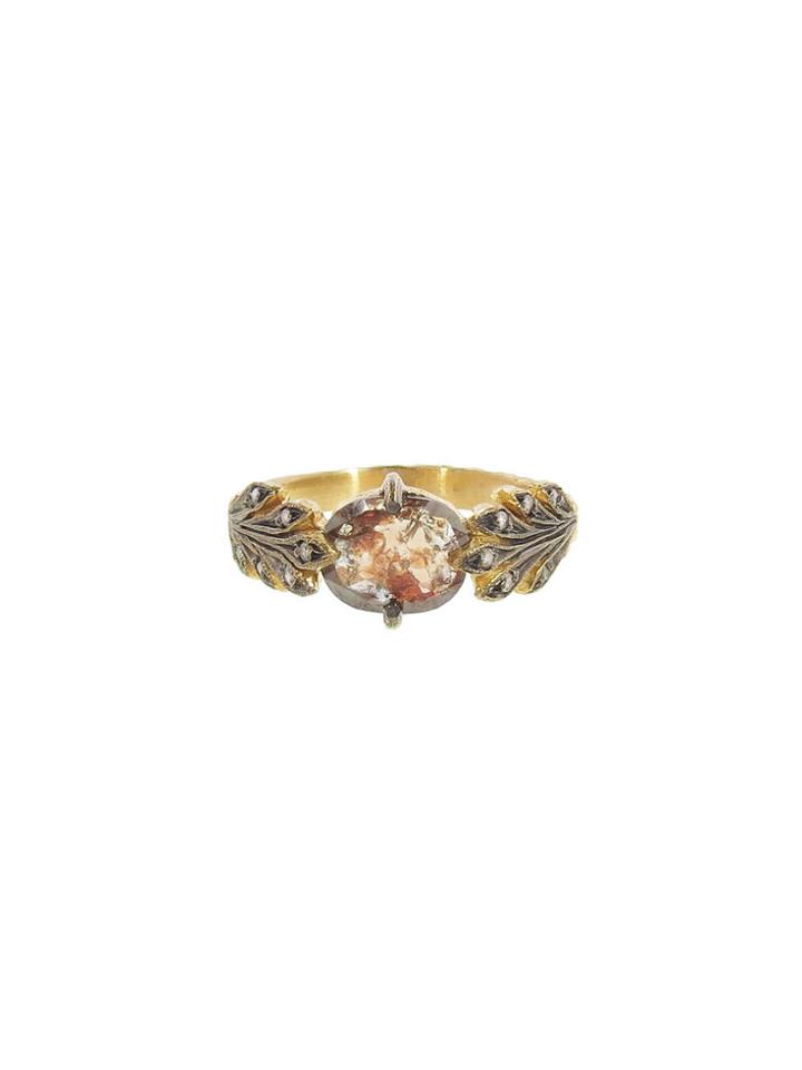 Cathy Waterman Rustic Diamond Leafside Ring With Champagne Diamonds
