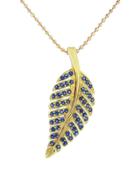 Jennifer Meyer Yellow Gold Blue Sapphire Leaf Pendant