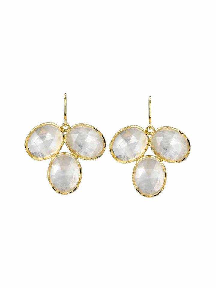 Irene Neuwirth Triple Rose Cut Rainbow Moonstone Leaf Earrings - Yellow Gold