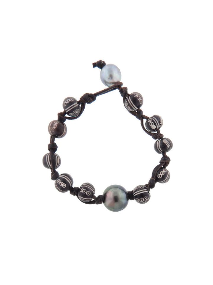 Kala Carved Bone Bead And Tahitian Pearl Bracelet