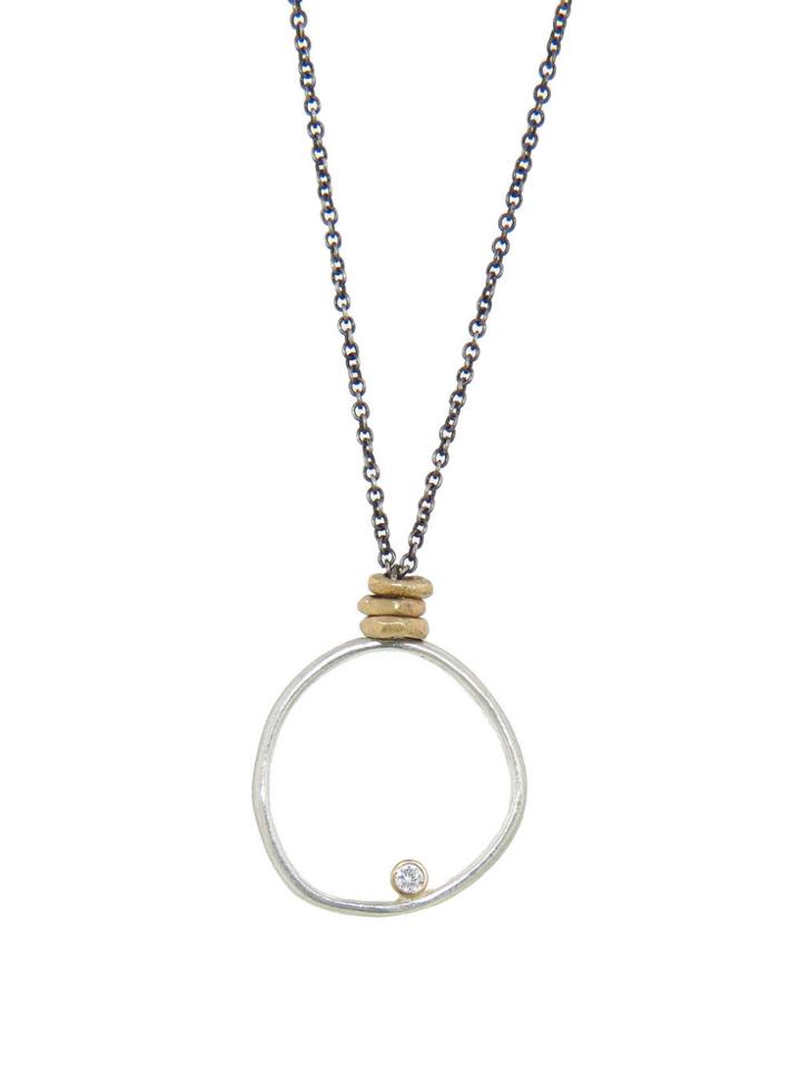 Jamie Joseph Medium Asymmetrical Halo Pendant With Diamond- Silver