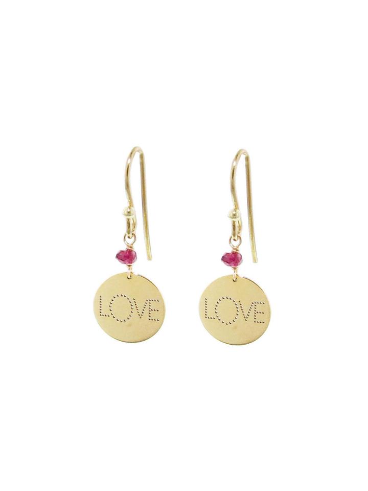 Perle De Lune Love Medal Earrings - Pink Garnet