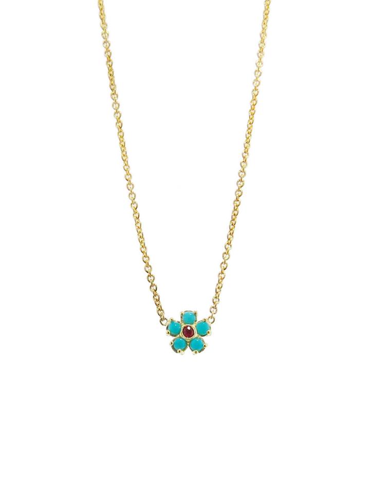 Jennifer Meyer Turquoise And Ruby Flower Necklace