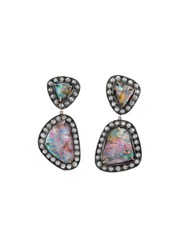 Deanna Hamro Boulder Opal Double Drop Earrings With Diamonds