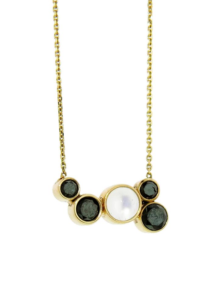 Mociun Moonstone And Black Diamond Cluster Necklace
