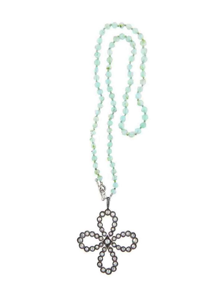 Cathy Waterman Diamond Flower Pendant On Peruvian Opal Bead Necklace