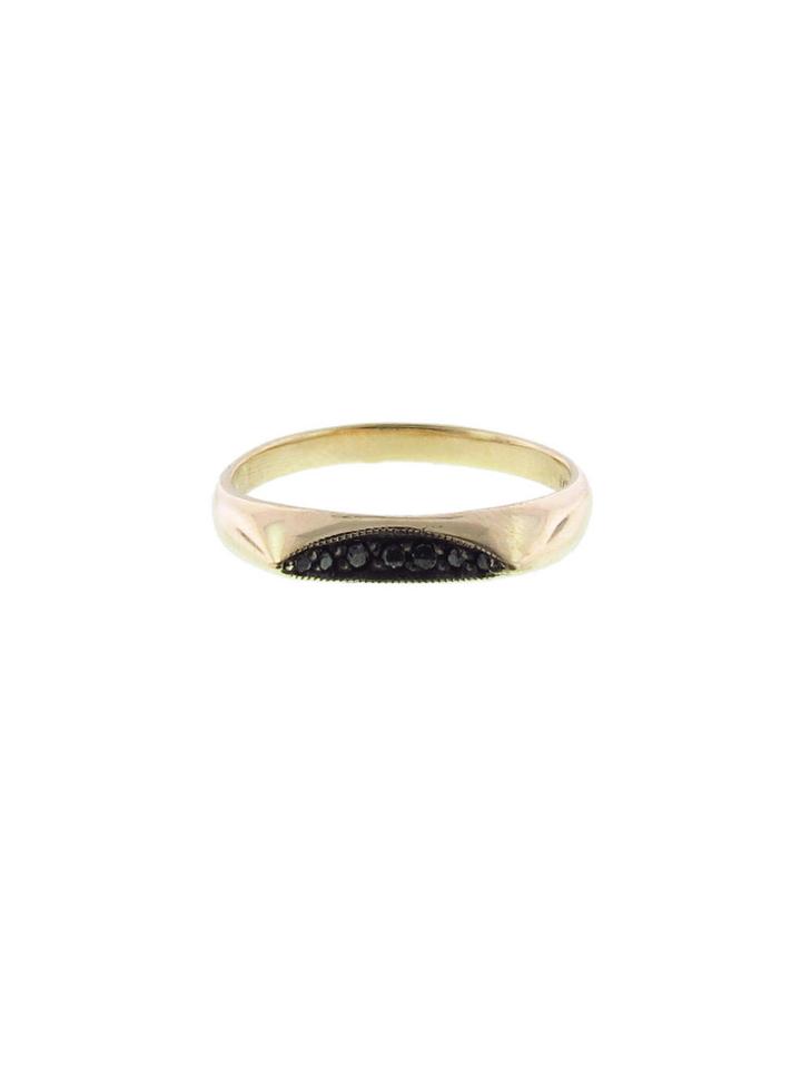 Workhorse Indu Black Diamond Crescent Moon Slice Ring - Yellow Gold