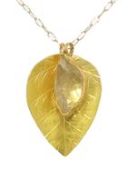 Pippo Perez Large Leaf And Rock Crystal Charm Necklace - 18 Karat Yellow Gold