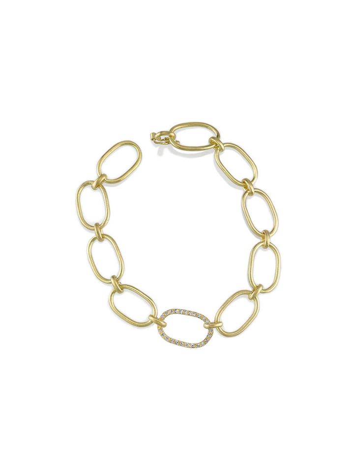 Irene Neuwirth Large Link Bracelet With Pave Diamond Link - Yellow Gold
