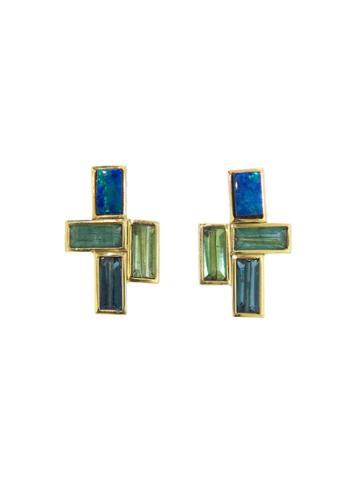 Nak Armstrong Boulder Opal Mosaics - Designer Yellow Gold Earrings