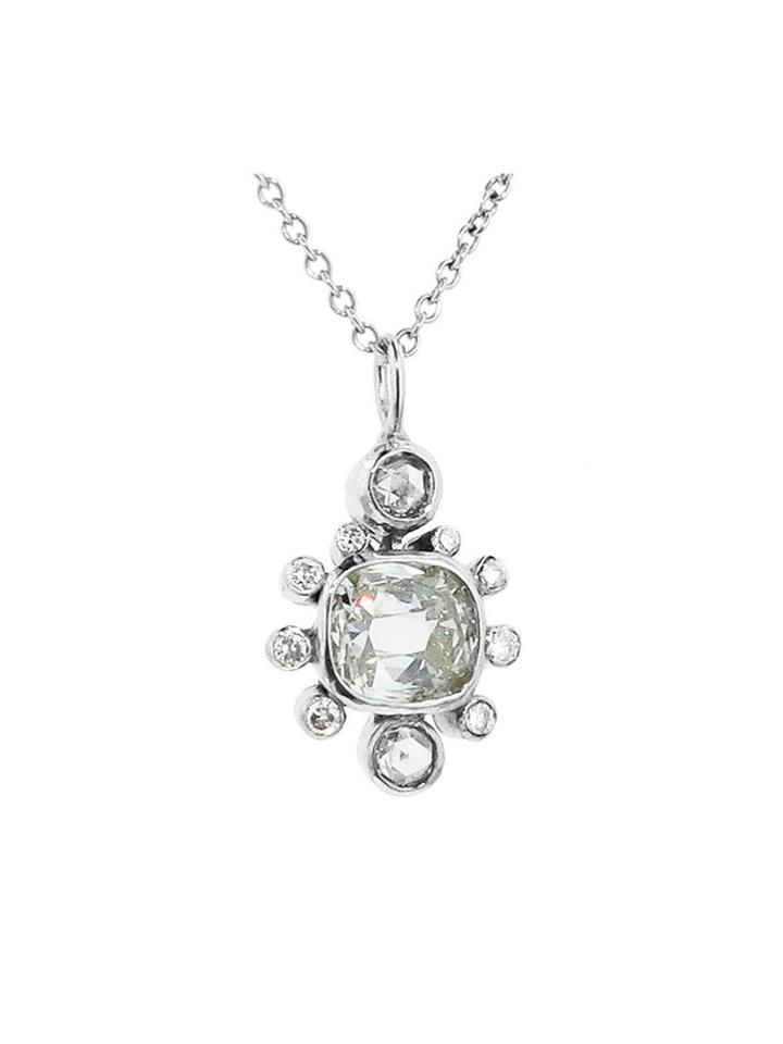Sethi Couture Cushion Cut Diamond Pendant In White Gold