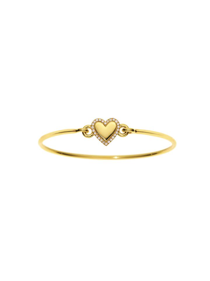Jemma Wynne Personalized Heart Bangle With Diamond Border - Yellow Gold