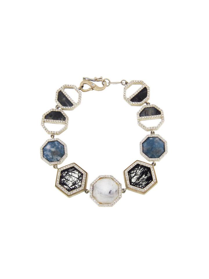 Monique Péan Thomsonite, Rutile, Blue Lepidolite, Spectrolite And Diamond Bracelet