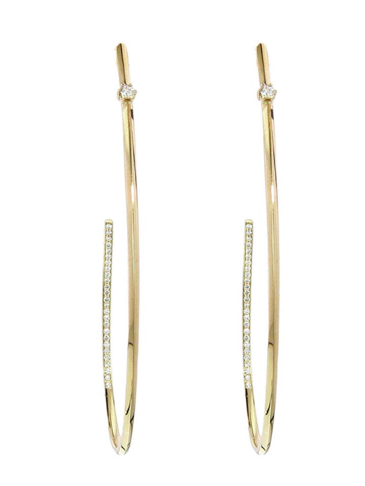 Jade Trau Elongated Hoops With Diamonds - Yellow Gold Earrings
