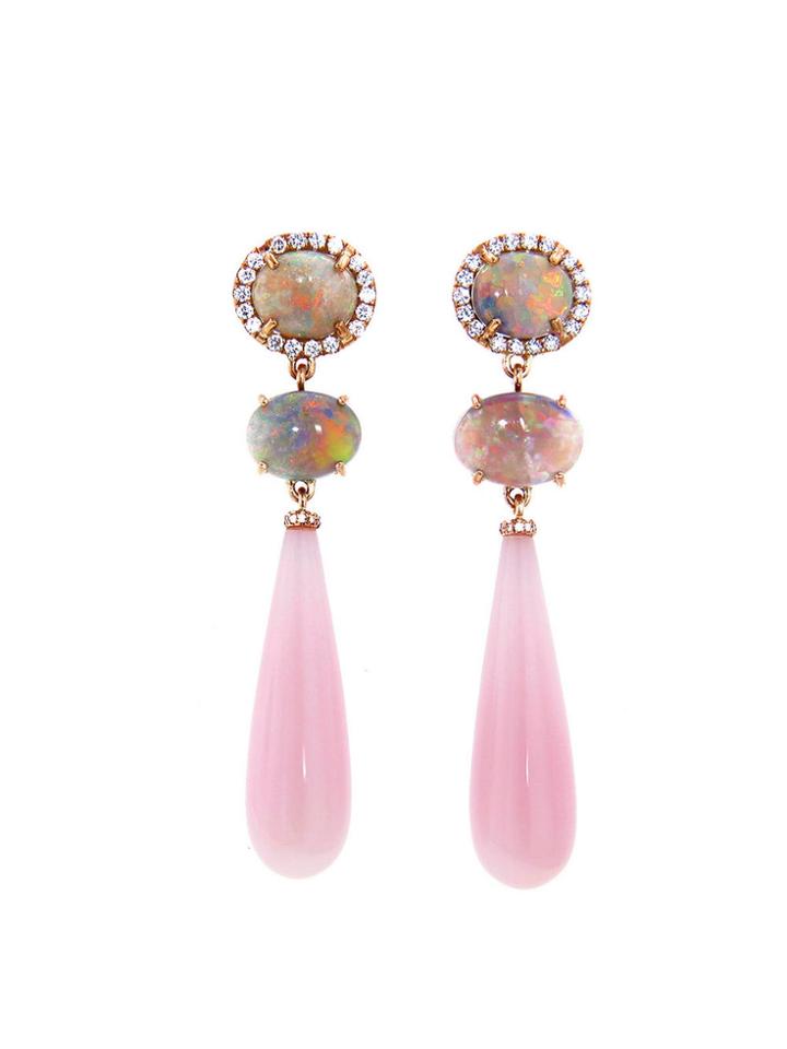 Irene Neuwirth Oval Lightning Ridge And Pink Opal Drop Earrings - Rose Gold