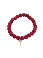 Sydney Evan Mini Diamond Key On Red Coral - Yellow Gold