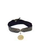 Perle De Lune Cute Medal In Yellow Gold - Black Elastic Bracelet