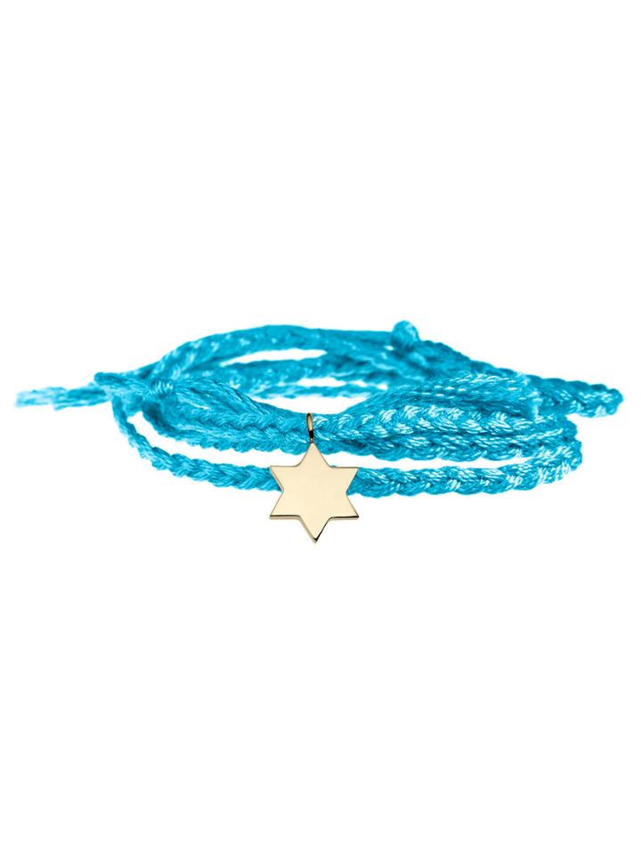 Finn Minor Obsessions Yellow Gold Star Of David On Blue String Bracelet