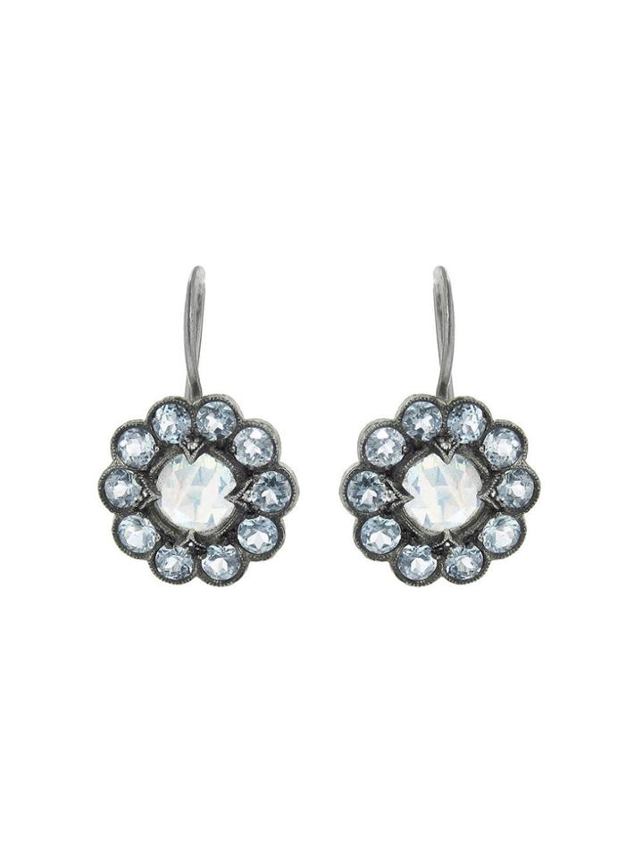 Cathy Waterman Handmade Rainbow Moonstone And Aqua Lace Edge Earrings