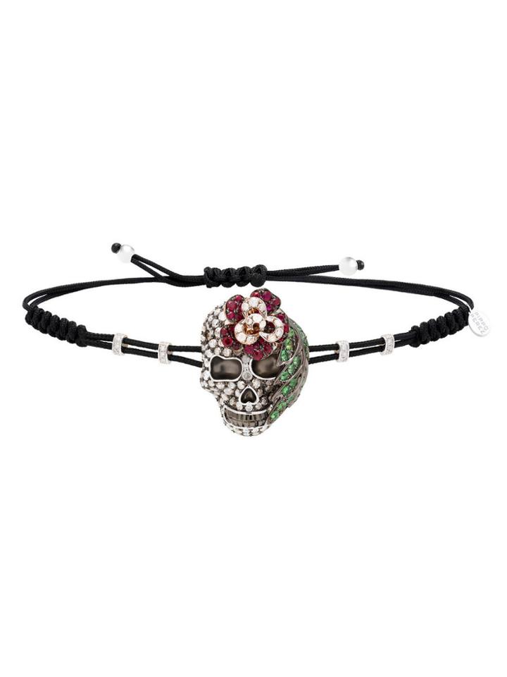 Pippo Perez Large Ice Diamond Skull Bracelet With Rose - White Gold