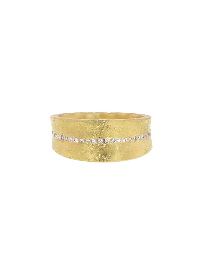 Todd Reed Graduated Wide Yellow Gold Ring With White Diamonds
