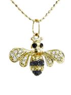 Sydney Evan Tiny Bumblebee Charm With White And Black Diamonds On Yellow Gold Bead Chain