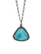 Royal Nomad Large Turquoise Pendant In Oxidized Silver With Diamonds