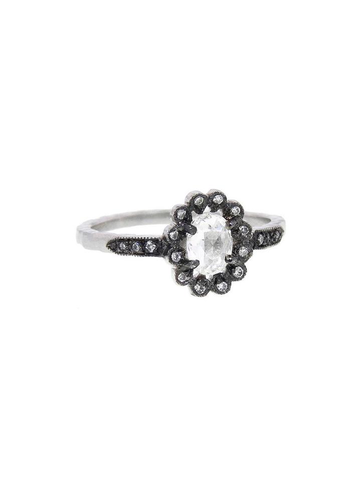 Cathy Waterman Oval Diamond Flower Ring - Platinum