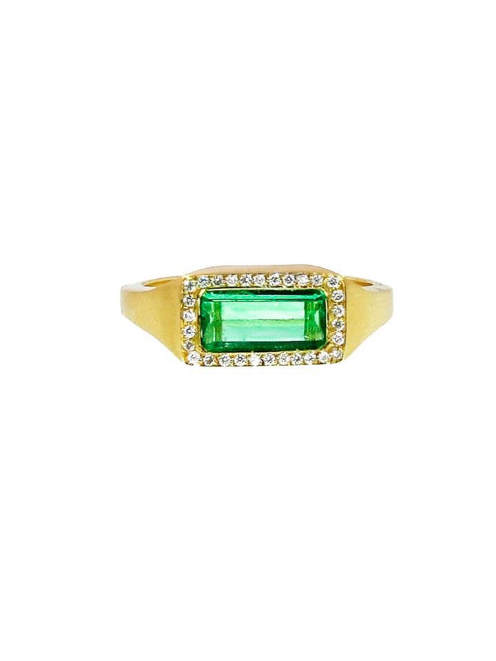 Irene Neuwirth Columbian Emerald Ring With Pave Diamonds - Yellow Gold