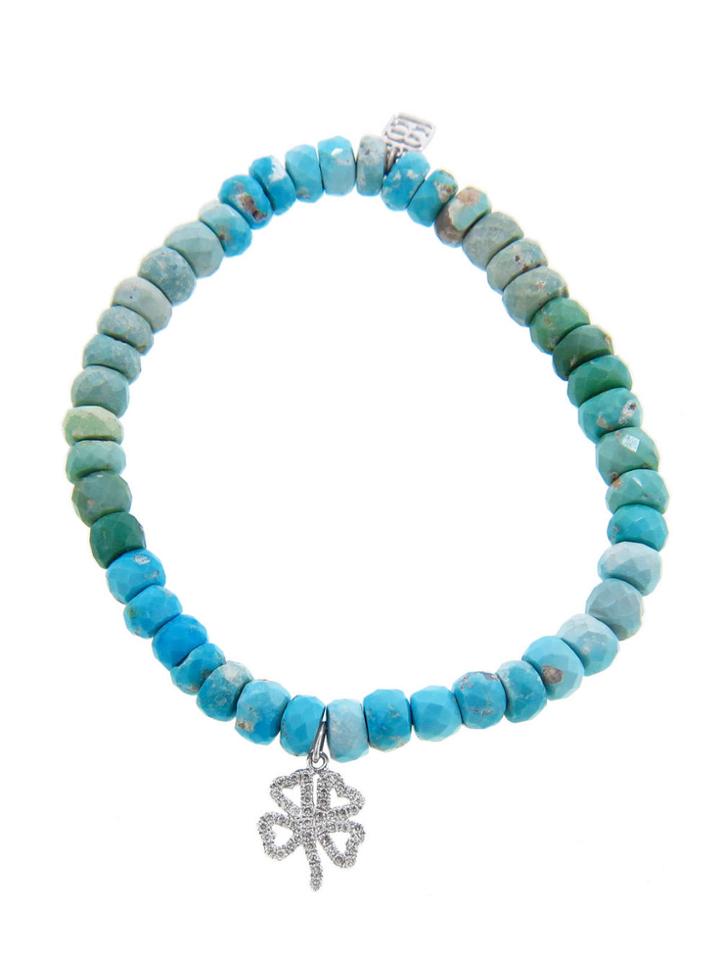 Sydney Evan Diamond Four Leaf Clover On Turquoise - White Gold
