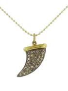 Sydney Evan Medium Diamond Horn Necklace In Blackened And Yellow Gold