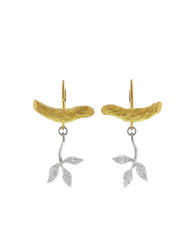 Cathy Waterman Handmade Branch Earrings With Leaves