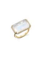 Irene Neuwirth Inverted Emerald Cut Rainbow Moonstone Ring With Diamonds - Yellow Gold