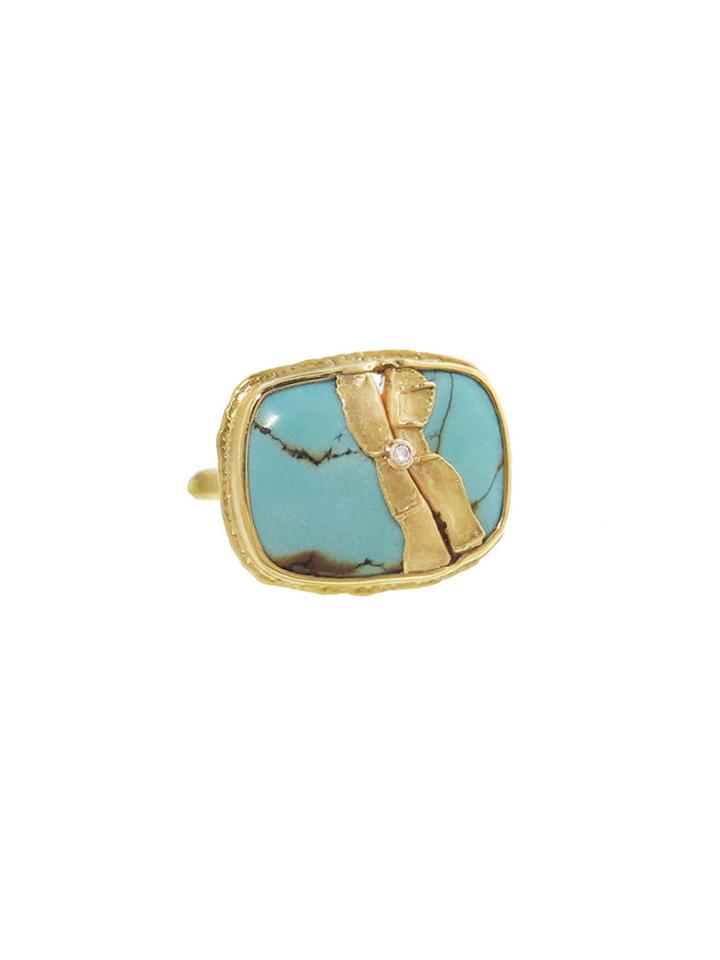 Jamie Joseph Rectangular Turquoise Golden Joinery Ring
