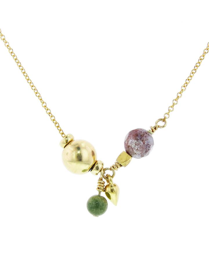 Jane Hollinger Charm 7 Necklace With Jasper - Gold Filled