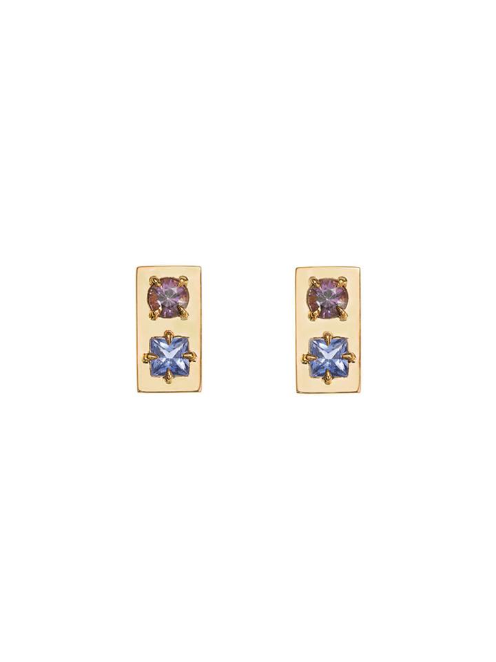 Jemma Wynne Pink And Purple Sapphire Rectangle Studs