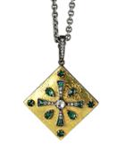 Arman Square Cross Locket With Rose Cut Diamonds And Tsavorite - 22 Karat Gold