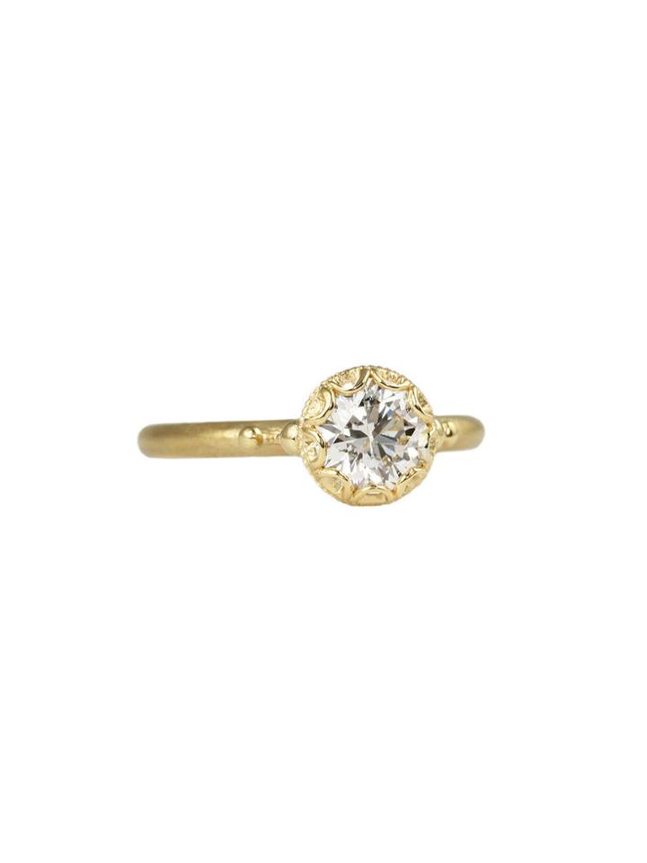 Megan Thorne Scalloped Bezel Ring With Brilliant Cut Diamond (.85 Ct) - Yellow Gold