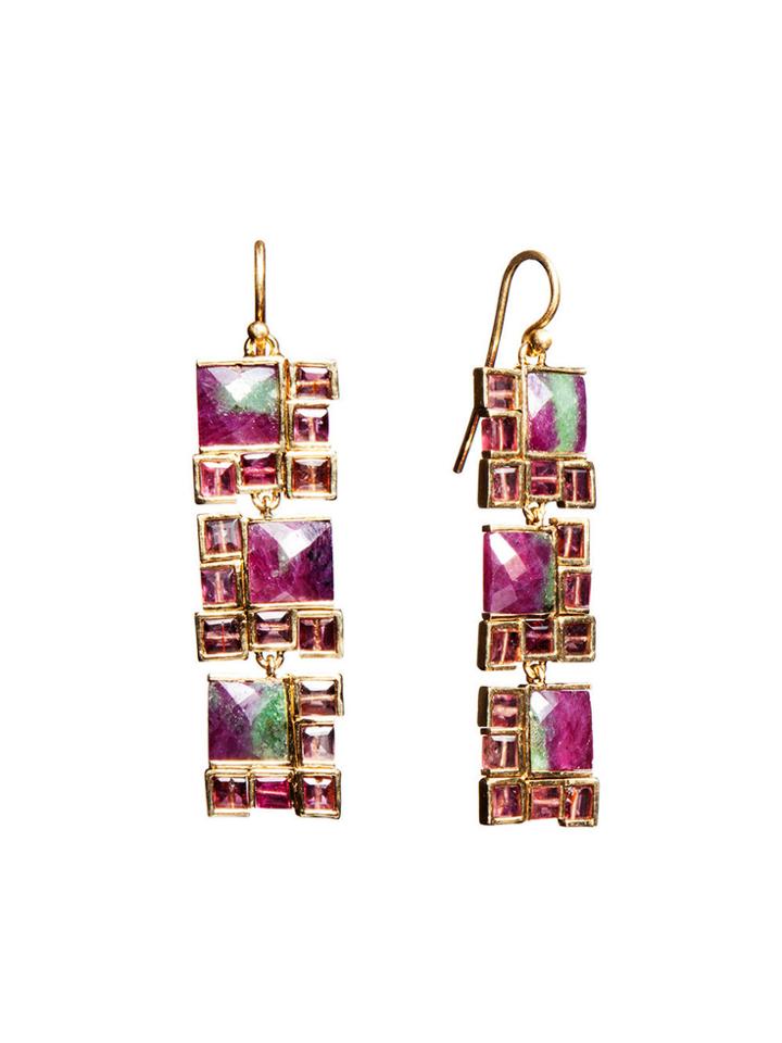 Nak Armstrong Ruby Zoisite And Pink Tourmaline Mosaic Earrings