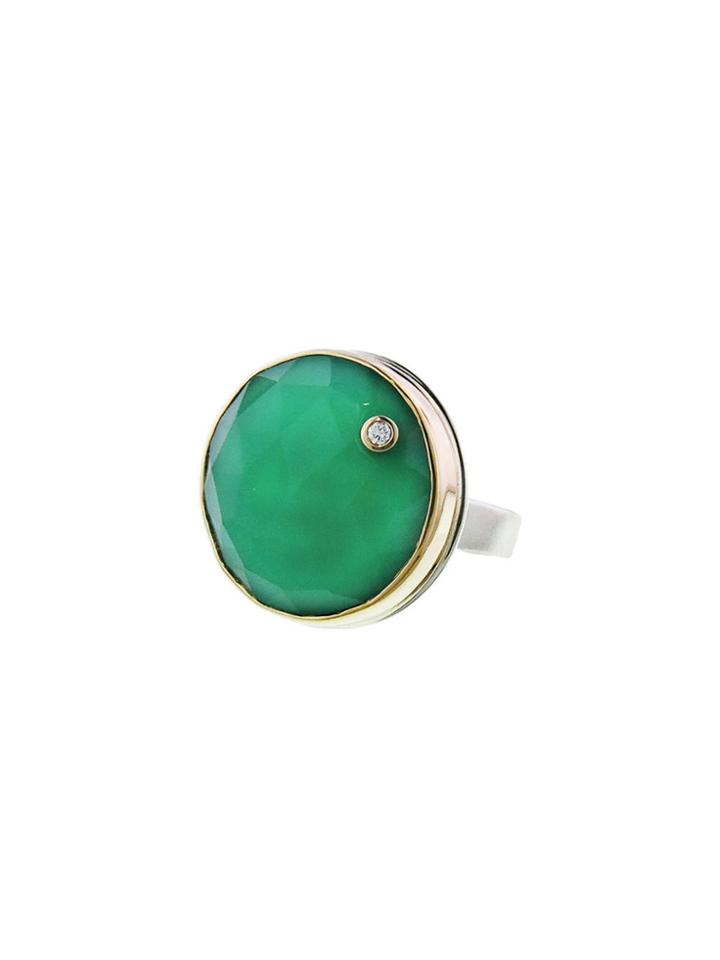 Jamie Joseph Rose Cut Green Onyx Ring With Diamond