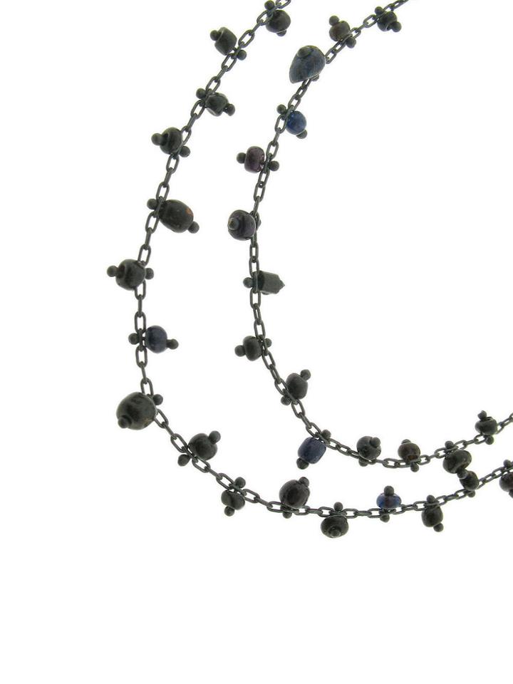 Ten Thousand Things Necklace With Black Ancient Beads On Oxidized Sterling Silver Chain