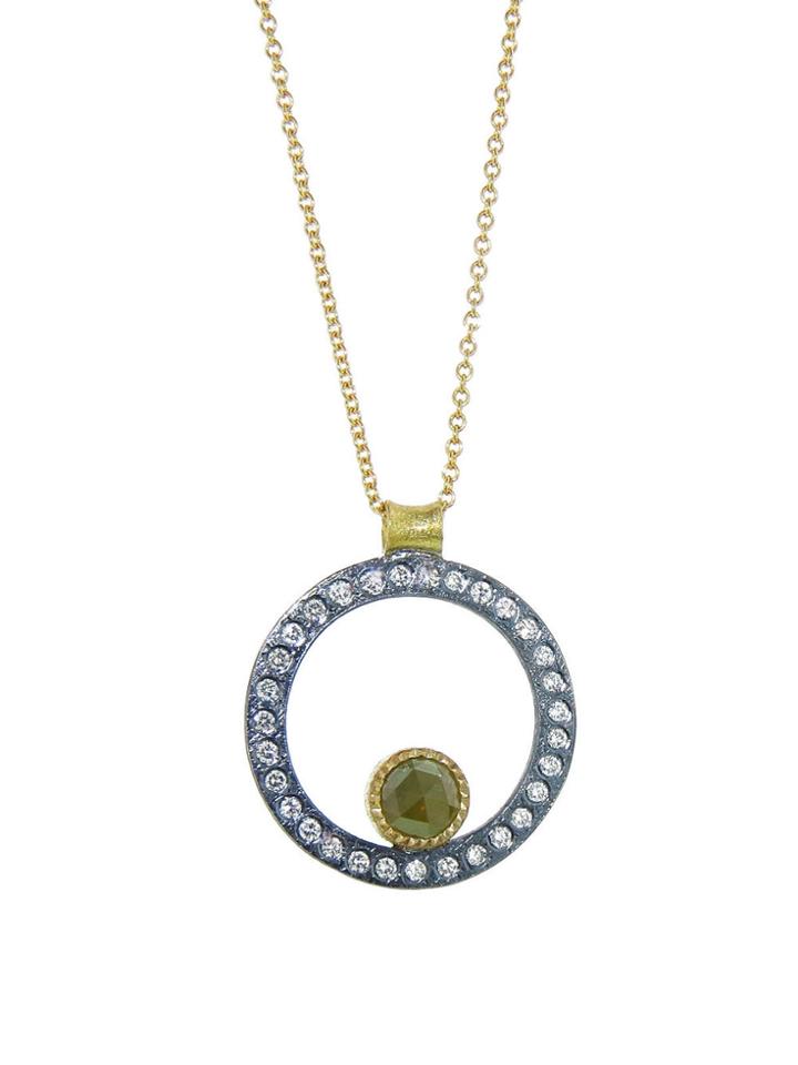 Todd Reed Oxidized Sterling And Raw Diamond Circle Necklace