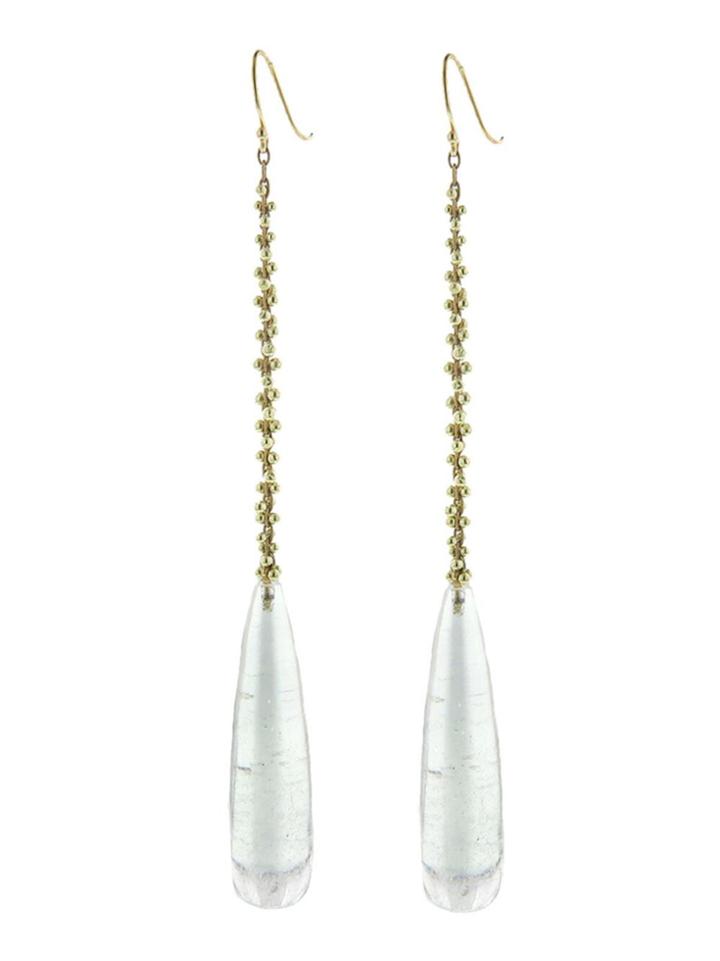 Ten Thousand Things Long Crystal Drop Earrings With Gold Beaded Work