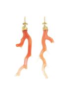Annette Ferdinandsen Large Salmon Pink Coral Stick Earrings - Yellow Gold