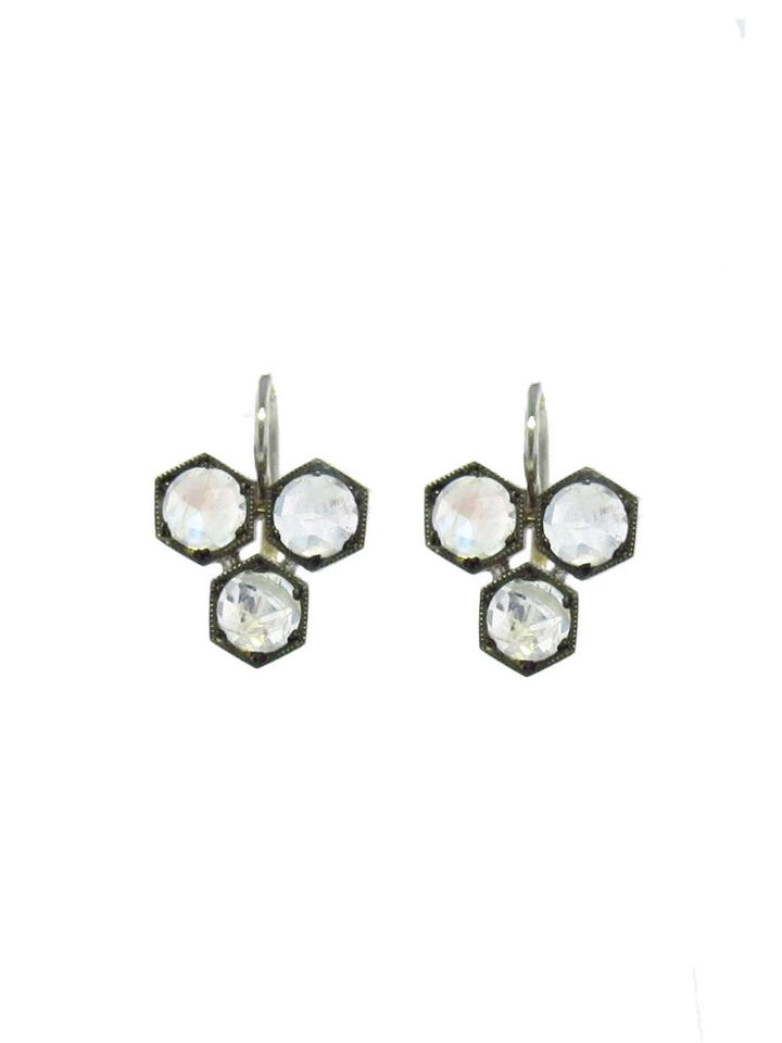 Cathy Waterman Triple Hexagonal Rainbow Moonstone Earrings