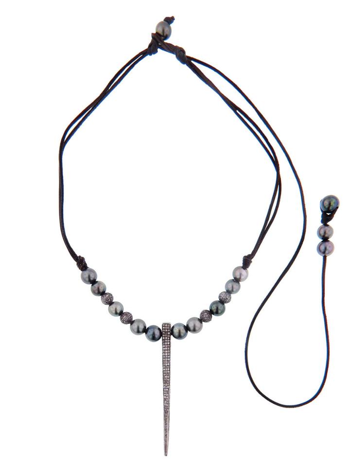 Kala Pave Diamond Spike Pendant With Tahitian Pearls
