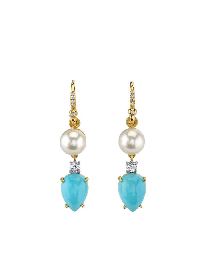 Irene Neuwirth Akoya Pearl And Turquoise Double Drop Earrings